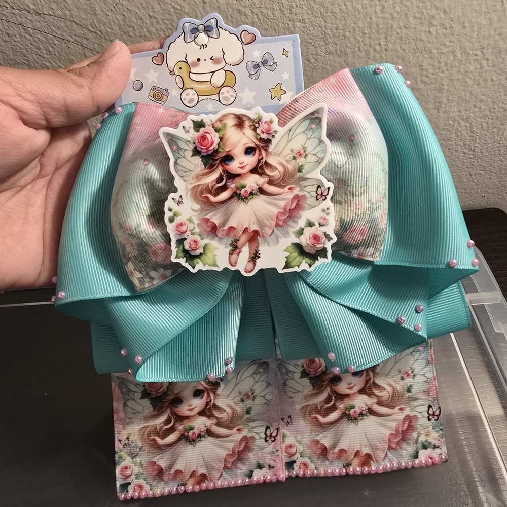 Cute Fairy Hair Bow with Teal and Pink Accents